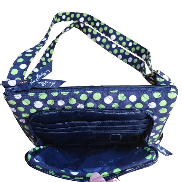 Vera Bradley Quilted Black Green White Polka Dot Print Crossbody Purse - Picture 2 of 5